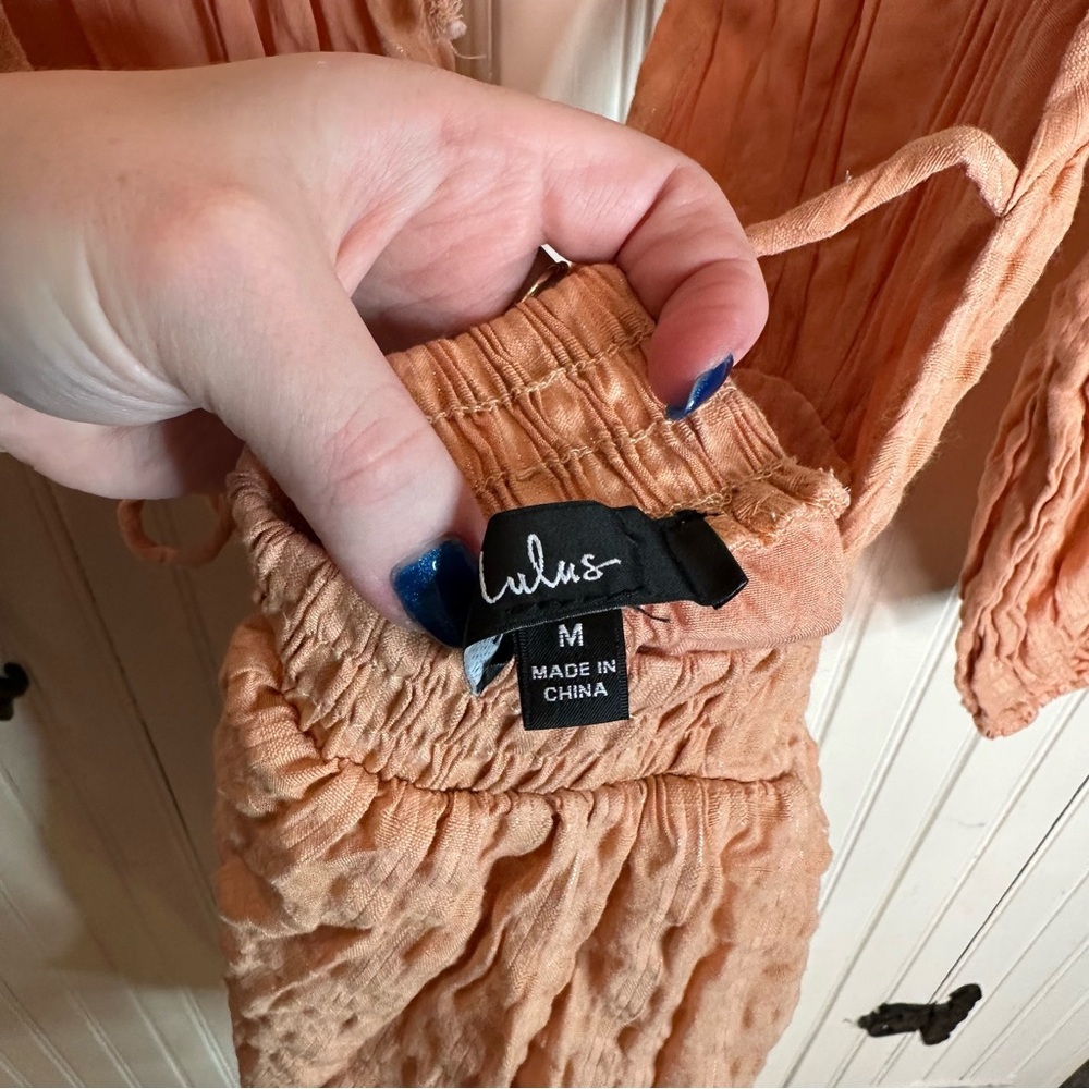 Lulus Light Orange Plaid Backless Long Sleeve Mini Dress size Medium M - Picture 7 of 7